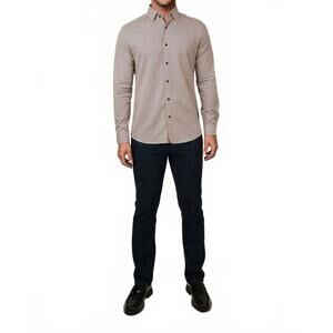 NEW STONE ROSE printed micro weave long sleeve shirt in orange